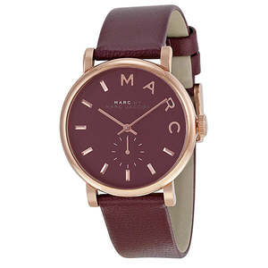 Marc By Marc Jacobs Baker Maroon Dial Rose Gold Tone Leather Watch MBM1267