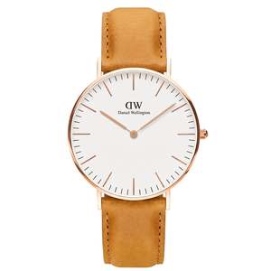 Daniel Wellington Durham 36mm Brown Genuine Leather Gold Watch - DW00100111