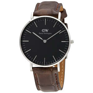 Daniel Wellington York 36mm Black Dial Genuine Leather Silver Watch - DW00100146