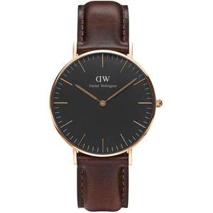 Daniel Wellington Watches: Daniel Wellington Bristol 36mm Black Dial Dark Brown Genuine Leather Gold Watch - DW00100137