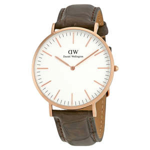 Daniel Wellington York 40mm White Dial Dark Brown Genuine Leather Gold Men'&hellip;