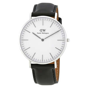 Daniel Wellington Sheffield 40mm White Dial Black Genuine Leather Men's Sil&hellip;