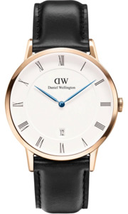 Daniel Wellington Mens Watches: Daniel Wellington Dapper Sheffield 38mm White Dial Genuine Leather Gold Date Watch - DW00100084