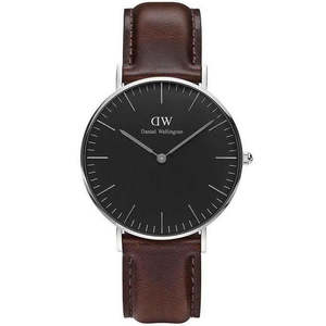 Daniel Wellington Bristol 36mm Black Dial Dark Brown Genuine Leather Silver Watc&hellip;