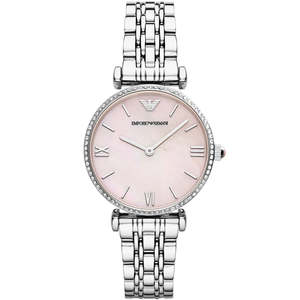 Emporio Armani: Emporio Armani Gianni T-Bar Pink Dial Silver Women's Watch - AR1779