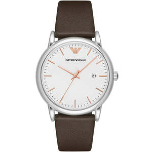 Emporio Armani Mens Watches: Emporio Armani Herren White Dial Brown Genuine Leather Men's Watch - AR11103