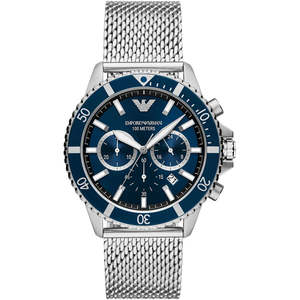 Emporio Armani Mens Watches: Emporio Armani Diver Chronograph Silver Mesh Men's Watch - AR11587