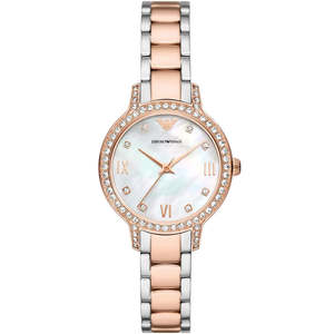 Emporio Armani Womens Watches: Emporio Armani Cleo White MOP Dial Two-tone Women's Watch - AR11499