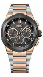 Mens Watches: Hugo Boss Supernova Chronograph Black Dial Two Tone Steel Strap Watch for Men - 1513358