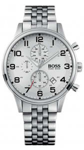 Mens Watches: Hugo Boss Aeroliner Chronograph White Dial Silver Steel Strap Men's Watch 1512445