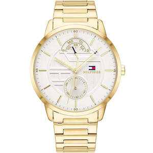Best Sellers: Tommy Hilfiger Hunter Multi function White Dial Gold Men's Watch - 1791609