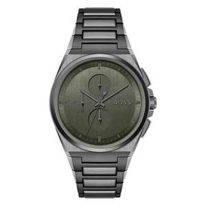 Hugo Boss: Hugo Boss Steer Chronograph Grey Dial Grey Steel Strap Watch For Men - 1514045