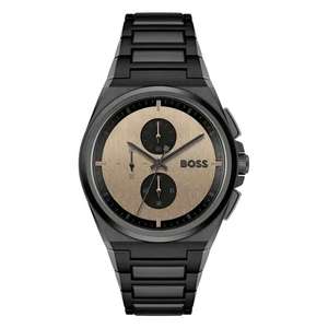 Hugo Boss: Hugo Boss Steer Chronograph Brown Dial Black Steel Strap Watch For Men - 1514043