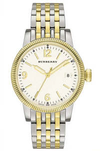 Mens Watches: Burberry The City Oversized Case White Dial Two Tone Silver and Gold BU7871