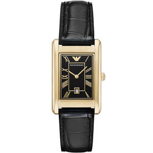 Emporio Armani Two-Hand Date Black Leather Gino Women's Watch - AR11666
