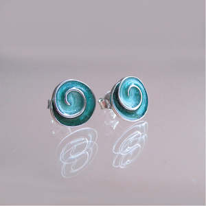 Jewellery: Enamel Silver Koru Studs