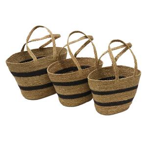 Bags Wallets: Oval Shopping Bag - Natural/Black Stripe