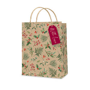 Stationery: Medium Christmas Gift Bag - Kraft Holly