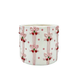 House Home: Cherry Bow Planter Pink 11cm
