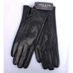 Leather Bow Gloves, Black