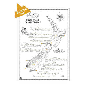 Great Walks of NZ Hike & Scratch Map Print A2