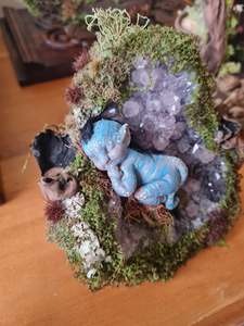 Polymer Clay Crafts: Baby Avatar on Amethyst and Labradorite Necklace