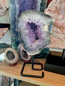 Amethyst Ring On Stand with Passion fruit Calcite Tooth
