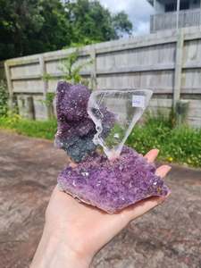 Amethyst Caves: Amethyst Flower with Selenite Slab