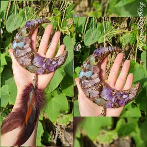 Hand Crafted Crystal Moons: Amethyst & Rose Quartz Moon