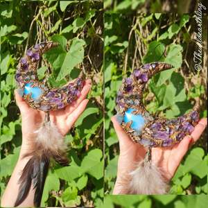 Hand Crafted Crystal Moons: Amethyst & Opalite Moon