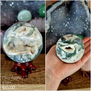 Crystal Spheres: Moss Agate Druzy Sphere 65mm