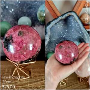 Crystal Spheres: Pink Rhodonite Sphere 70mm