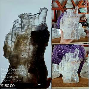Natural Free Standing Selenite Slab with Amethyst Growth