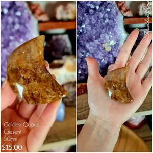 Crystal Stars And Moons: Golden Quartz Cresent 50mm