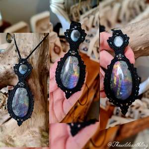 Crystal Jewelry: Purple Flash Duo Labradorite Wrapped in Black