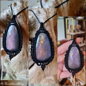 Crystal Jewelry: Purple Flash Labradorite Wrapped in Black