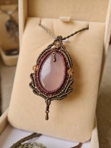 Mini Lotus Rose Quartz Wrapped in Khaki & Maroon