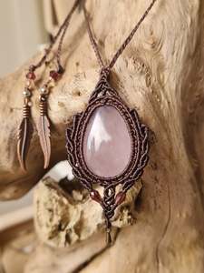Crystal Jewelry: Rose Quartz Wrapped in Dark Mocca