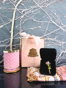 Mothers Day Gifts: Côte Noire Herringbone Charente Rose Candle and Scarf Set