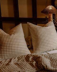 Le Lin Natural Gingham Euro Pillow Cases