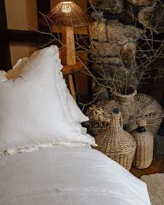 Bedding: LE LIN WHITE RUFFLE EDGE EURO PILLOW CASES