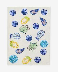 Our Favourites: EMBROIDERED SARDINES BLUE TEA TOWEL