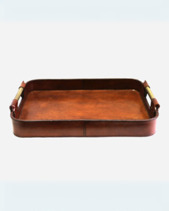 LEATHER TRAY WITH BRASS HANDLES