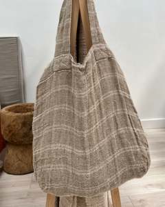 Best Sellers: ANGASTON HANDLOOMED LINEN TOTE BAG - WHITE STRIPE