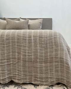 Angaston Handloomed Linen Bedcover - White Stripe