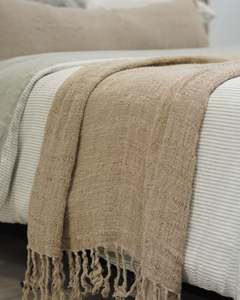 AUDREY SPACED LINEN BED THROW - BONE