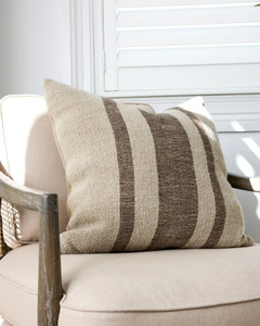 Cushions: HEAVY LINEN STRIPE CUSHION COVER - OLIVE