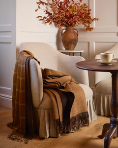 Throws: HERRINGBONE CHECK 100% MERINO THROW - CAMEL & CHOCOLATE
