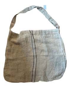 Accessories: OVERSIZED BAG NAVY MIDDLE STRIPE HANDLOOMED/RUSTIC LINEN