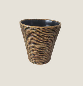 Bathroom: RATTAN WASTE BIN WITH PLASTIC INNER BROWN